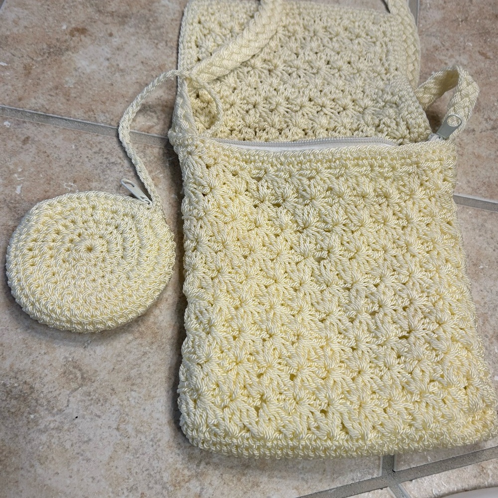 Cream Crochet Crossbody Bag - Women's Lightweight Shoulder Bag - Picture 3 of 3